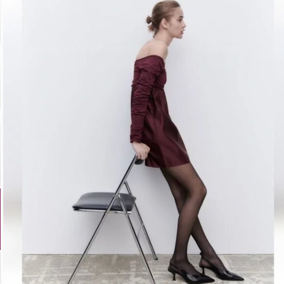 NWOT ZARA COMBINATION KNIT MINI DRESS RUCHED SLEEVE BLOGGERS FAV - Picture 6 of 12